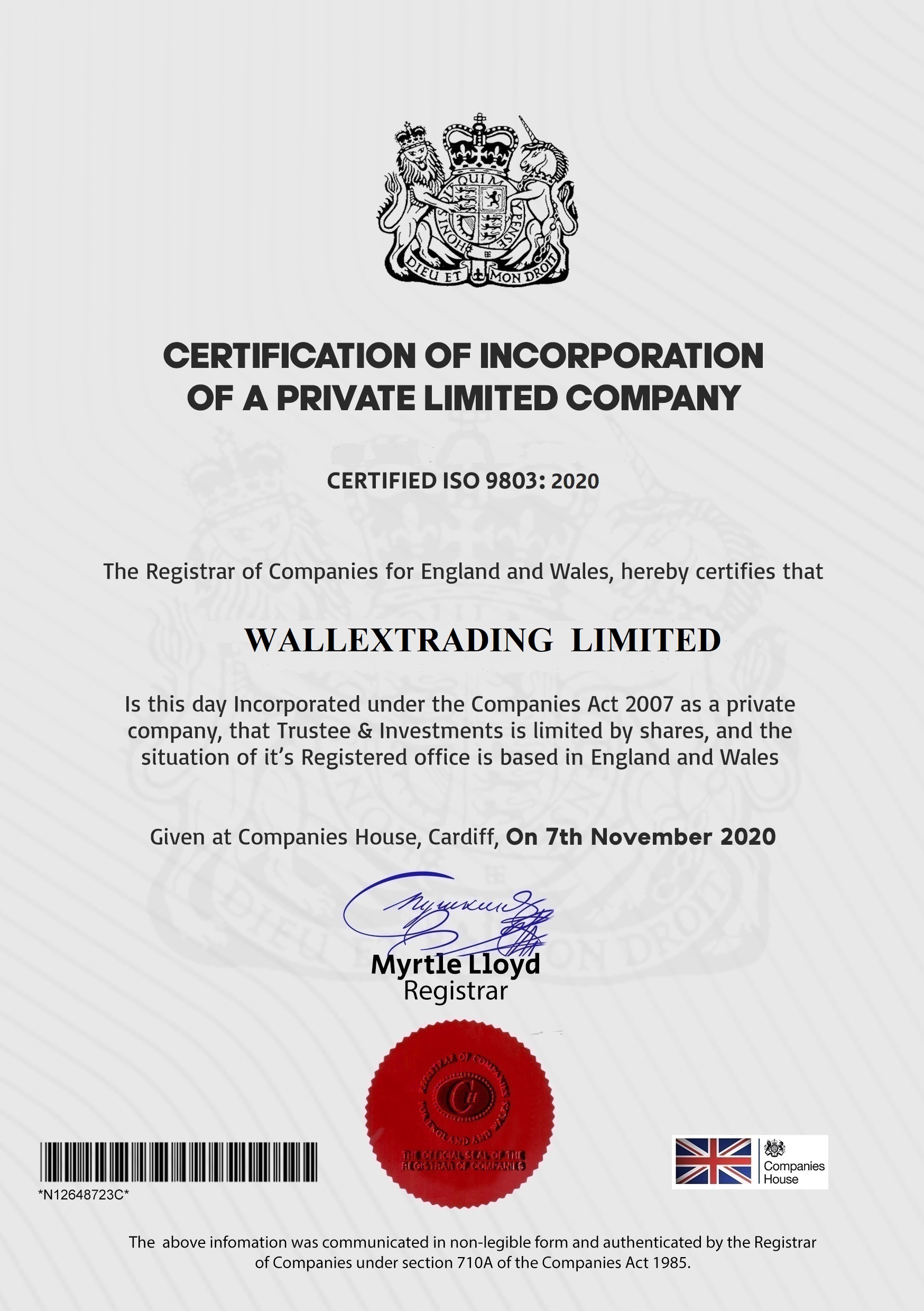 wallextrading.com  certificate